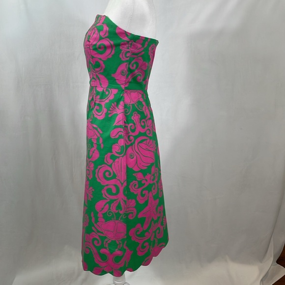 Lilly Pulitzer Strapless Sienna Dress Size 2 Vintage Pink Green Sea Life EUC - Picture 14 of 16